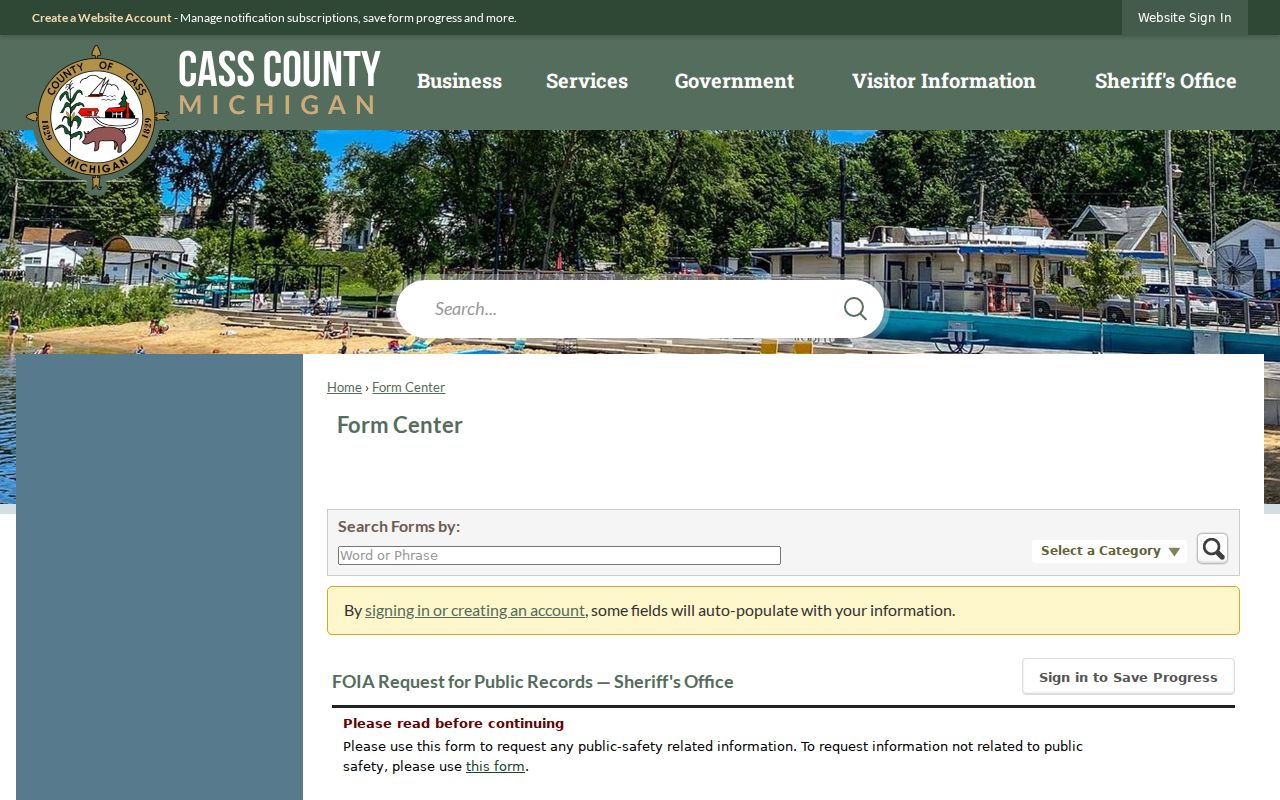 Cass County warrant records request form for sheriff public safety records