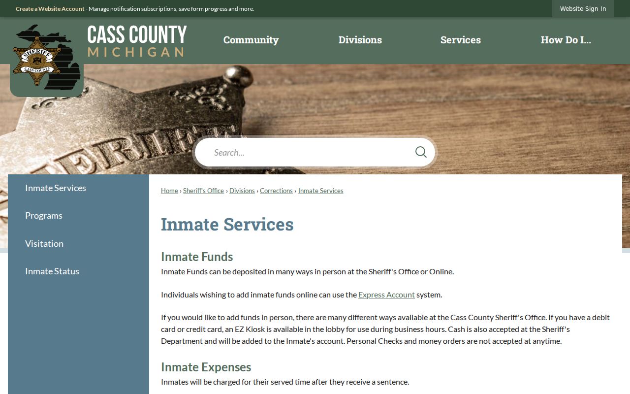Cass County warrant fee and booking fee details for arrest warrant records