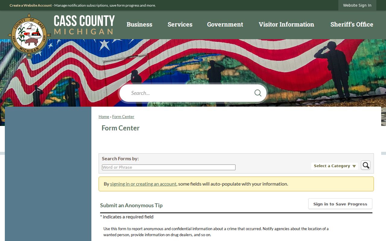 Cass County anonymous tip form fields used for most wanted information