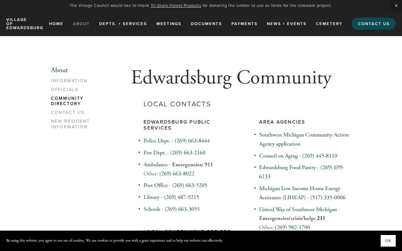 Edwardsburg police contact page for Edwardsburg warrant records questions