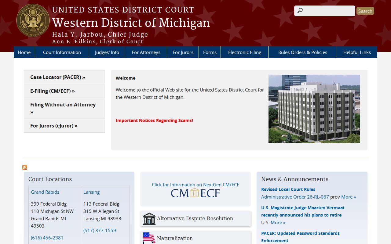 Federal court district contacts for warrants outside Cass County courts